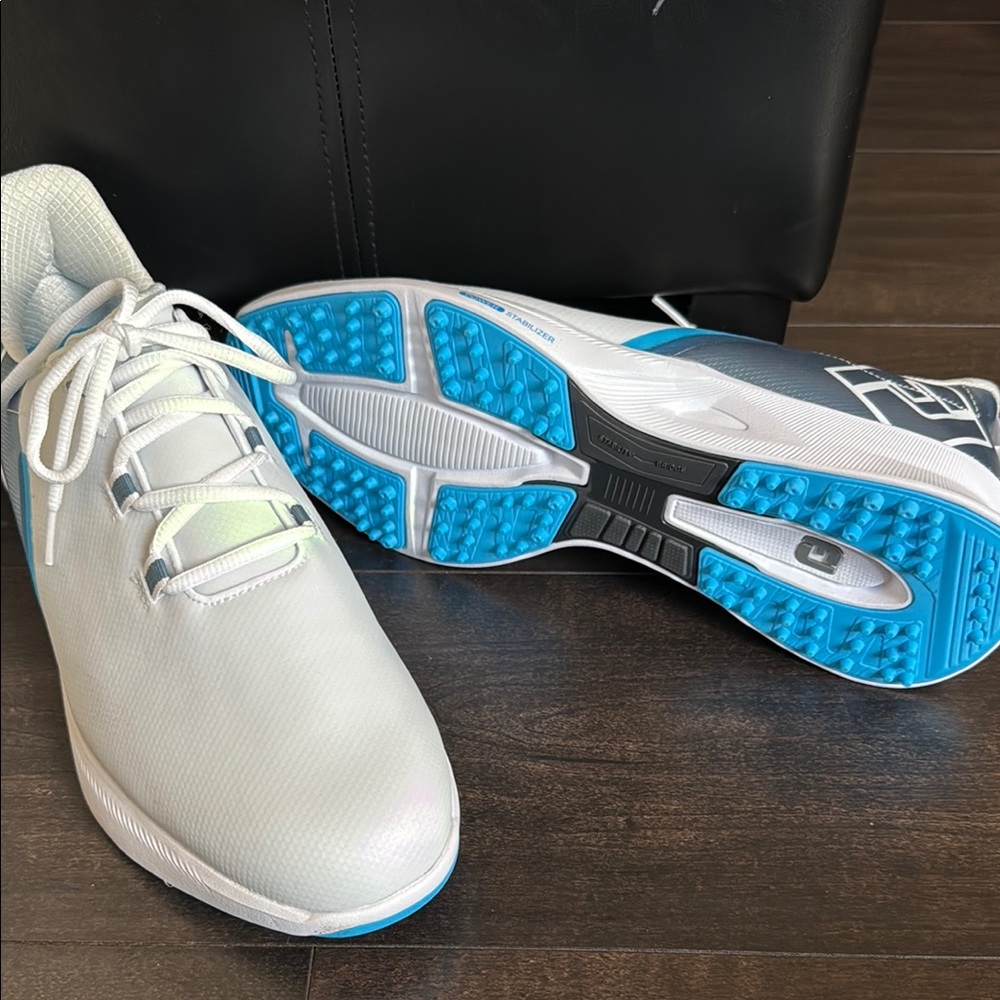 White and Blue Athletic Shoes